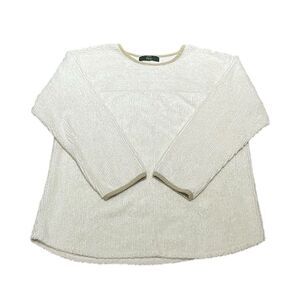 Orvis Vintage Women’s Terrycloth Textured Cream Long Sleeve Pajama Top, Size M